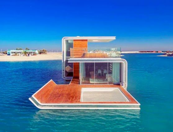 a floating house with net