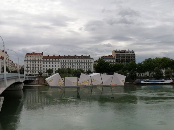 a unique shape of floating house